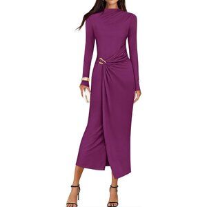 Zesica Women's Eggplant Long Sleeve Mock Neck Long Midi Bodycon Cocktail Dress